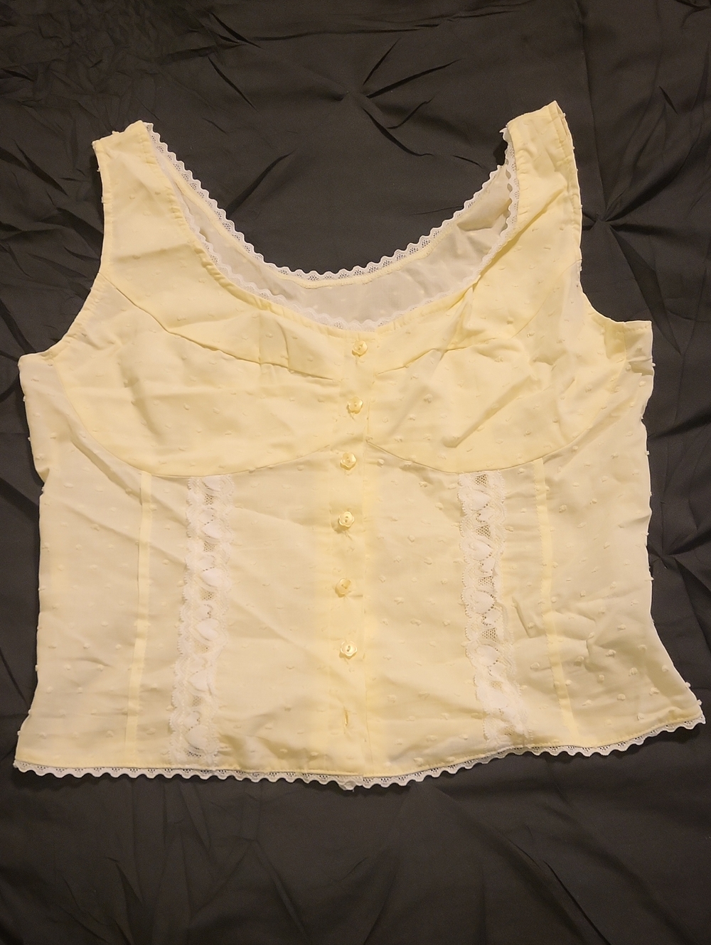 SHEIN Pale Yellow Lace-Trim Button Front Tank